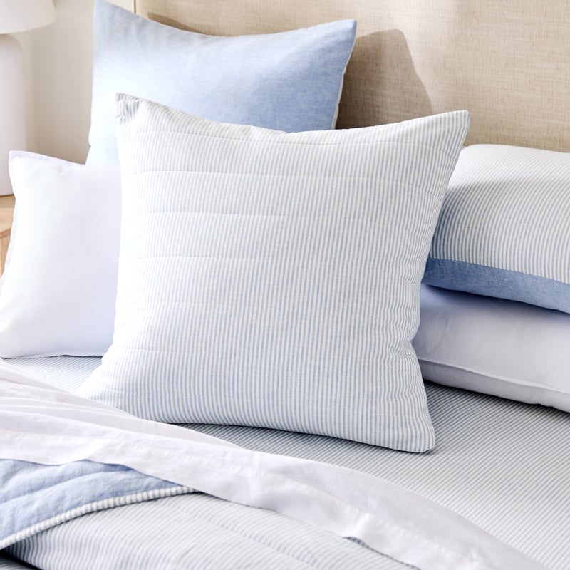 Linen Cotton Dusty Blue Stripe Quilted Pillowcases