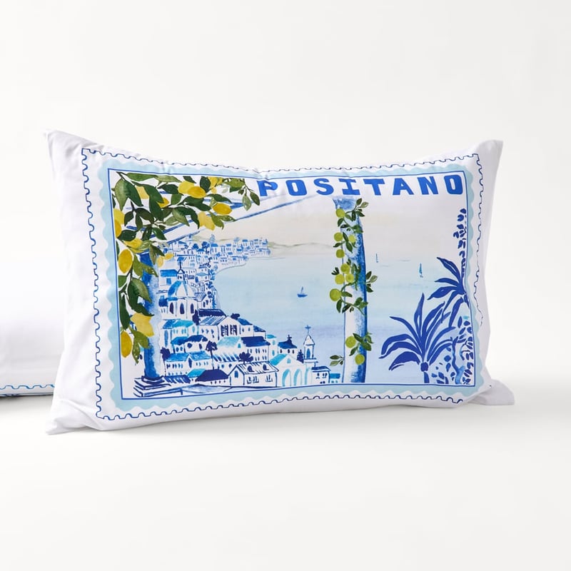 Positano White Text Pillowcase
