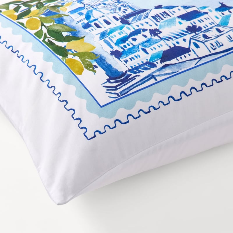 Positano White Text Pillowcase