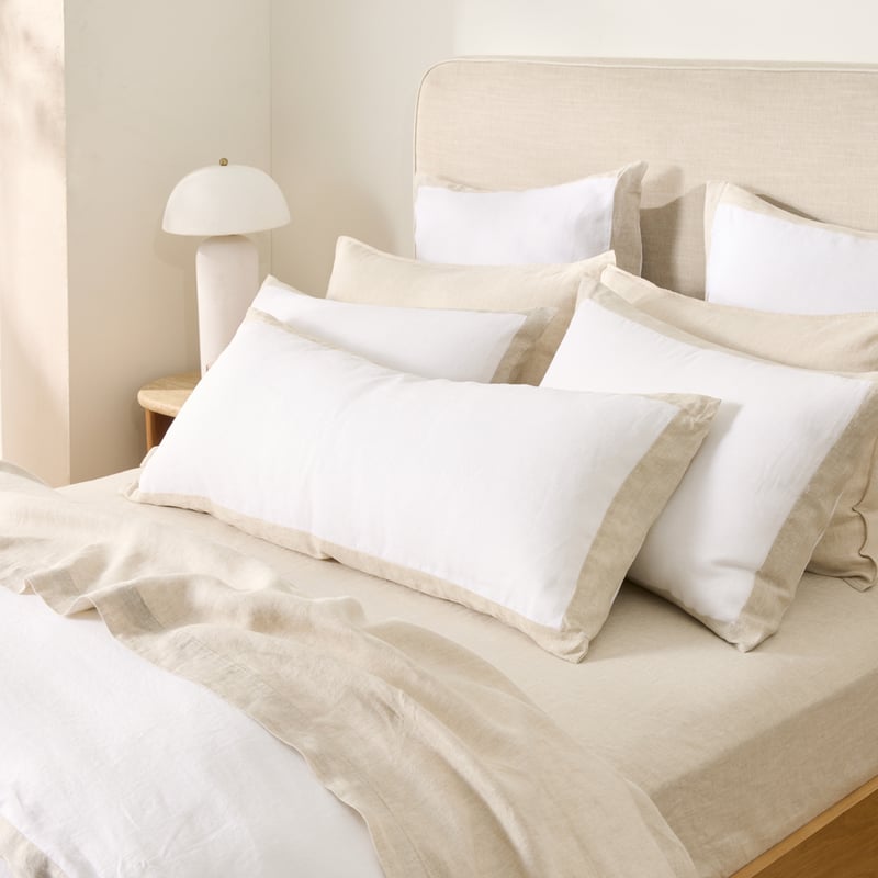 Vintage Washed Linen White & Linen Border Pillowcases