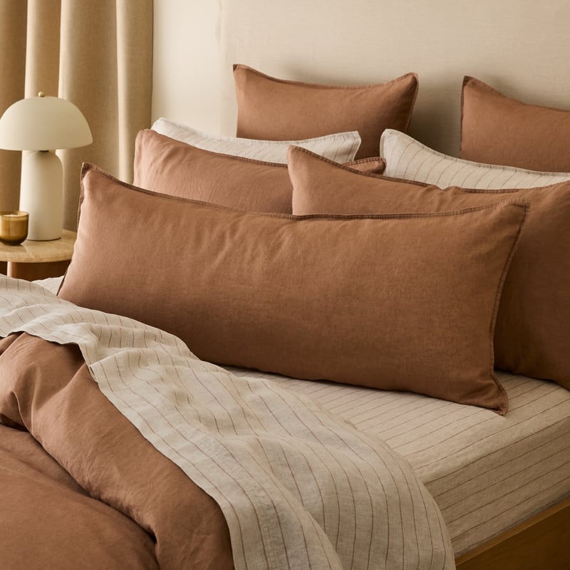 Vintage Washed Linen Mocha Bolster Pillowcase