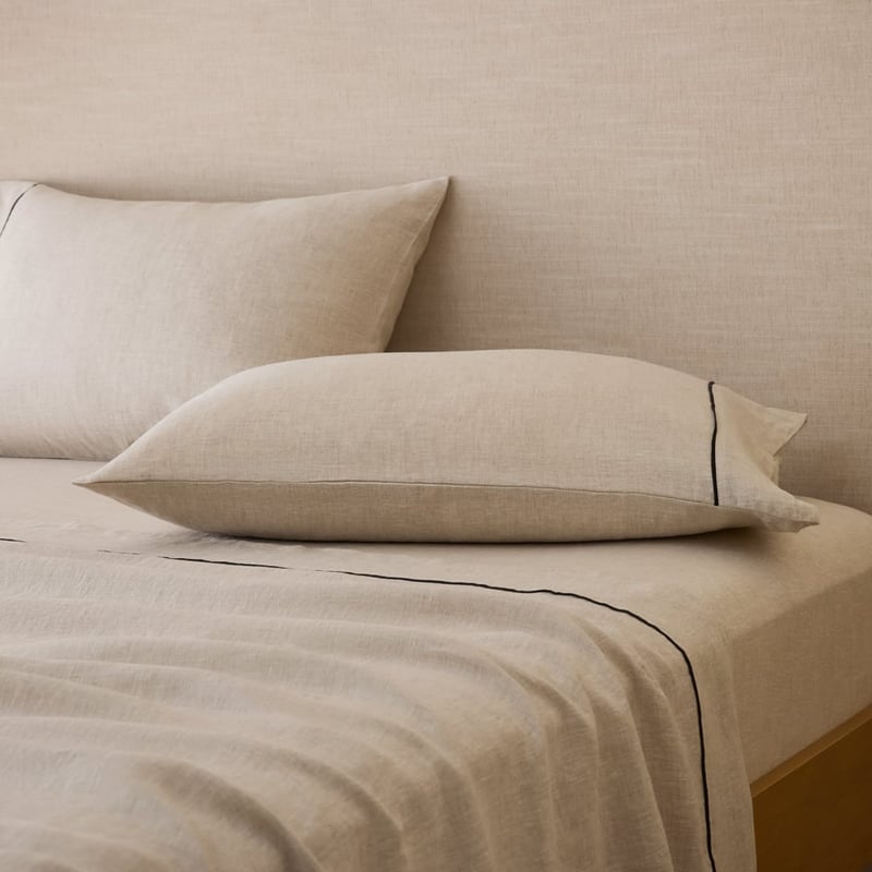 Vintage Washed Linen Linen & Onyx Piped Sheet Separates