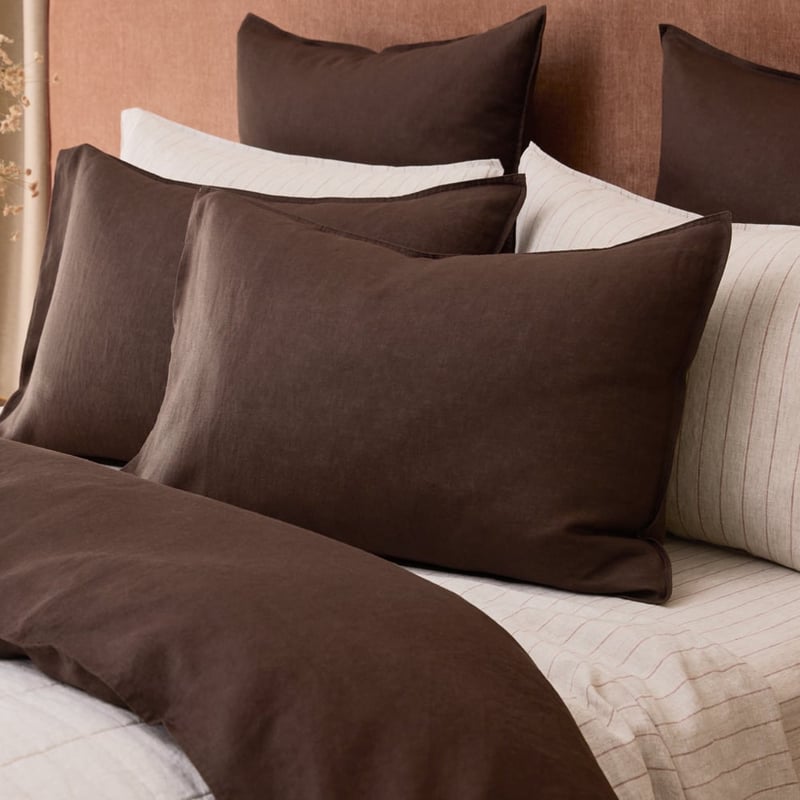 Vintage Washed Linen Chocolate Pillowcases