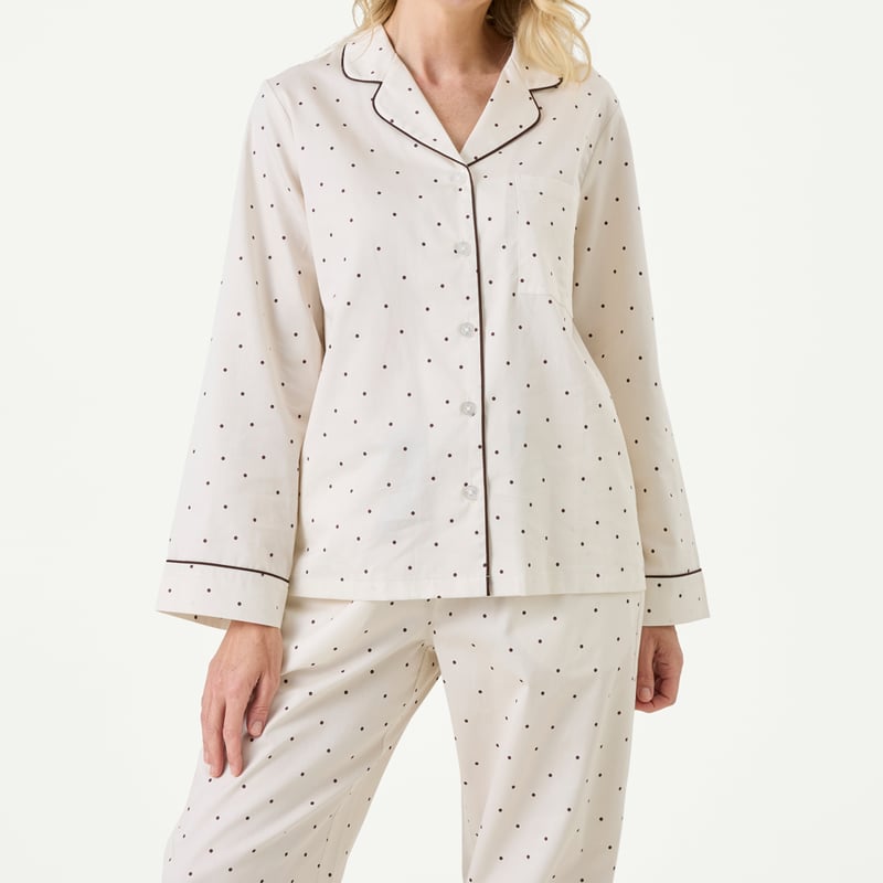 Womens Coconut & Chocolate Polka Dots Long Pyjama Set