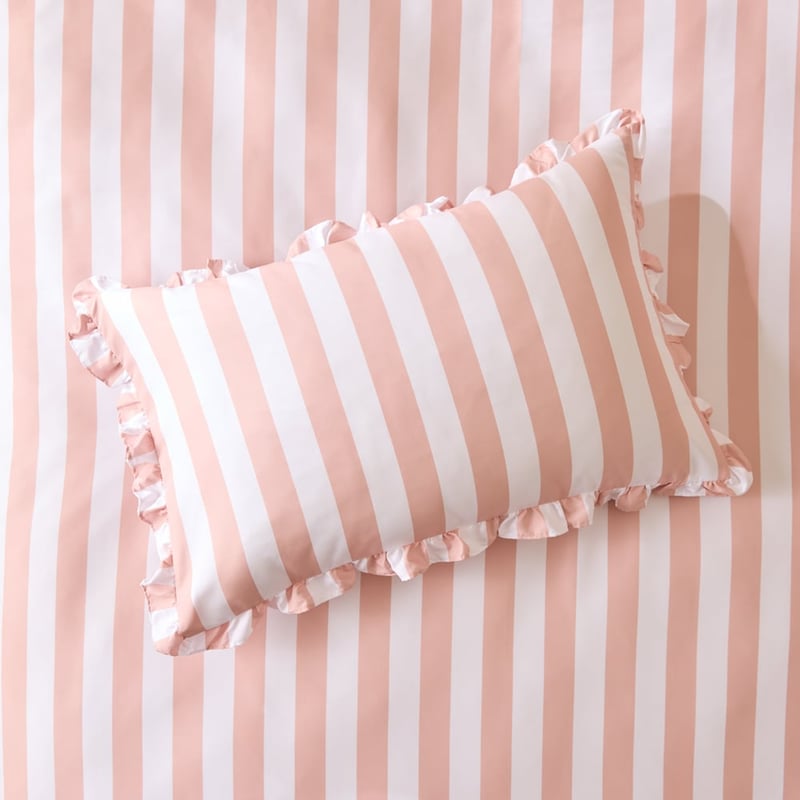 Microfibre Ruffle Pink Stripe Quilt Cover Set