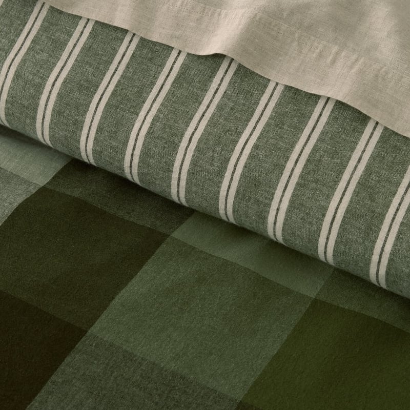 Linen Cotton Thyme Check Green Quilt Cover Set + Separates