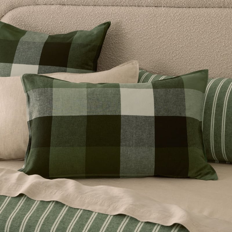Linen Cotton Thyme Check Green Quilt Cover Set + Separates