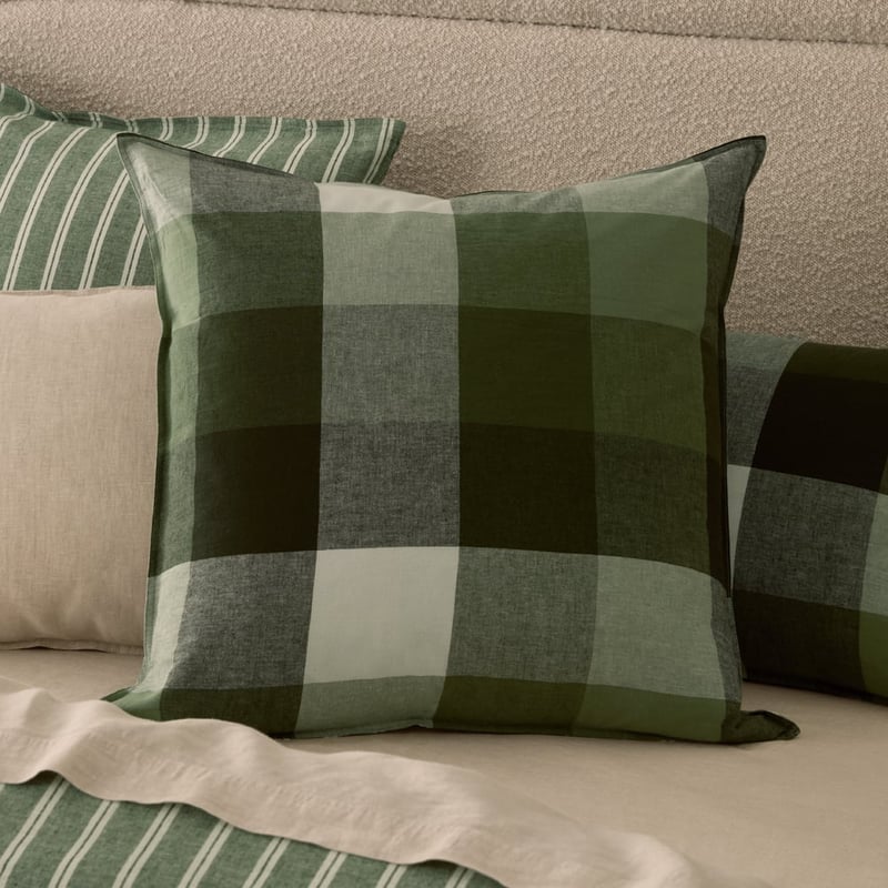 Linen Cotton Thyme Check Green Quilt Cover Set + Separates