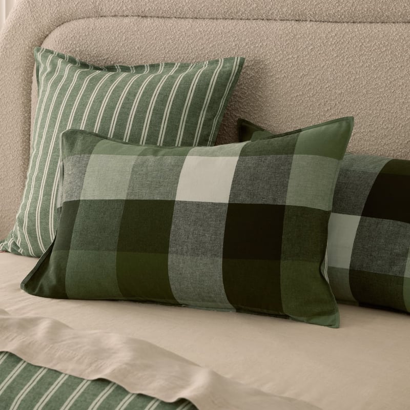 Linen Cotton Thyme Check Green Quilt Cover Set + Separates