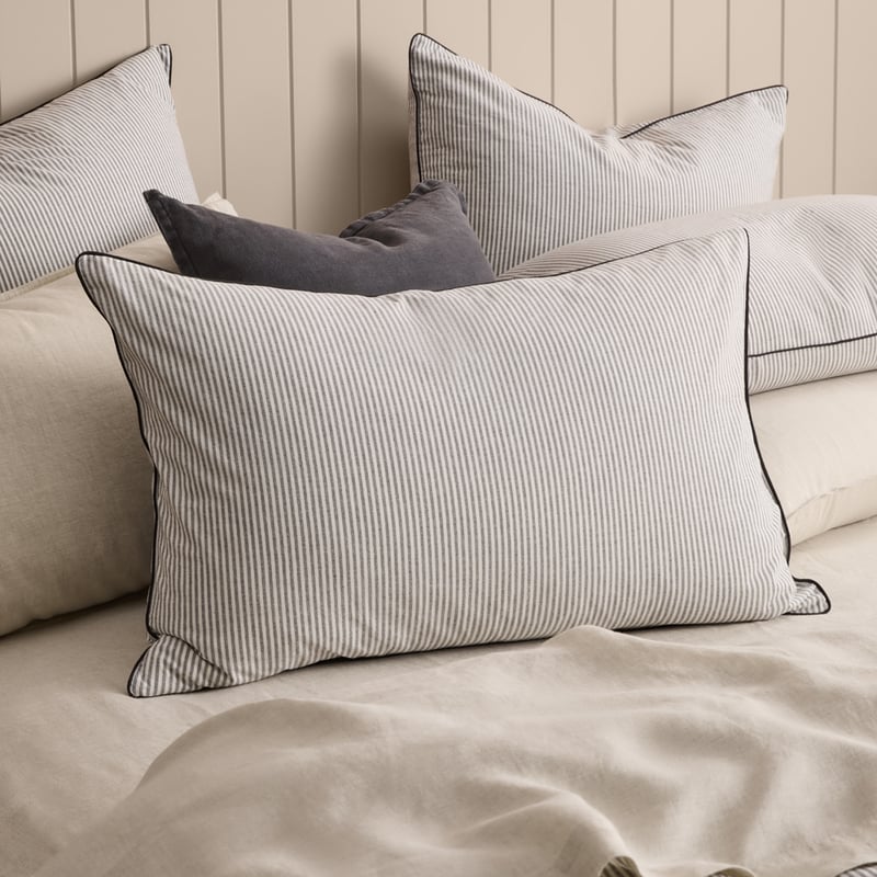 Stonewashed Cotton Piped Charcoal Stripe Quilt Cover Separates