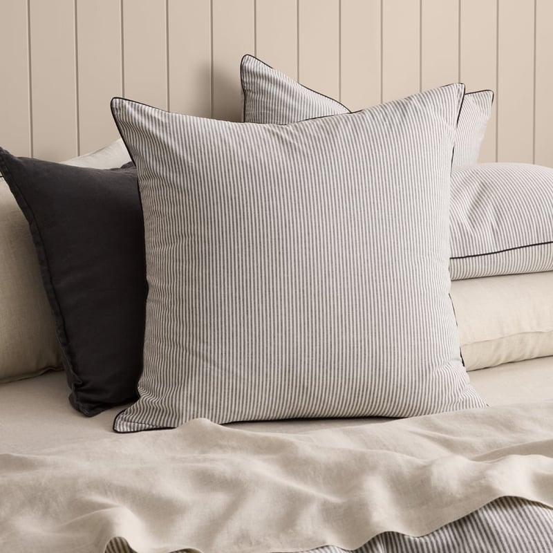 Stonewashed Cotton Piped Charcoal Stripe Quilt Cover Separates