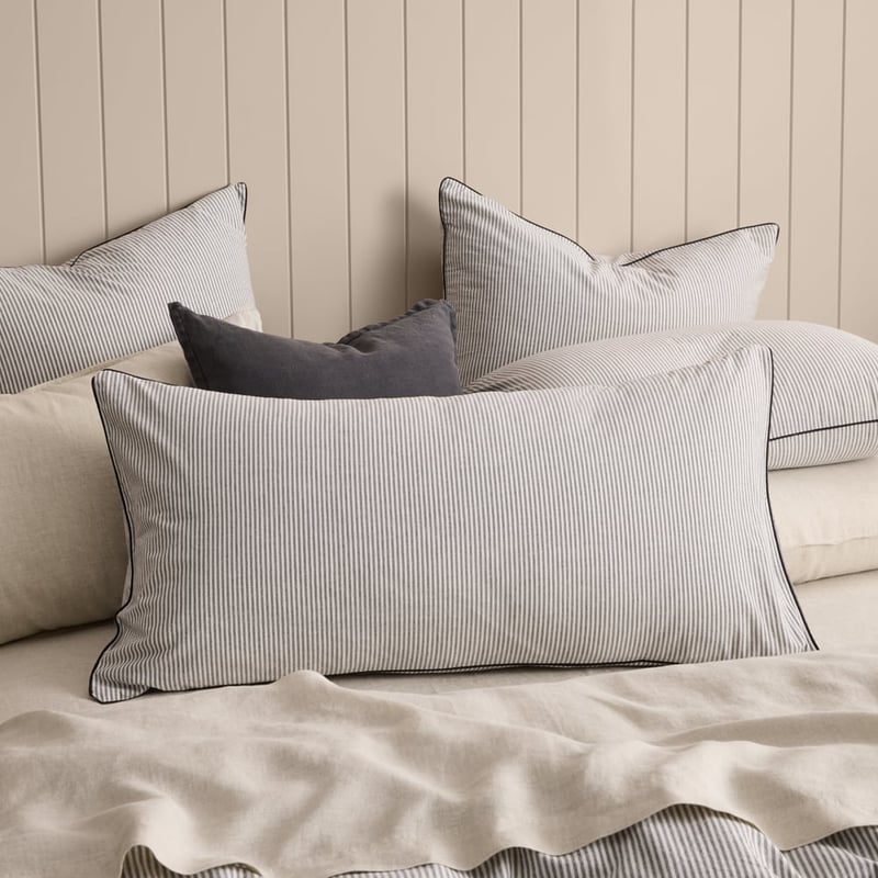Stonewashed Cotton Piped Charcoal Stripe Quilt Cover Separates