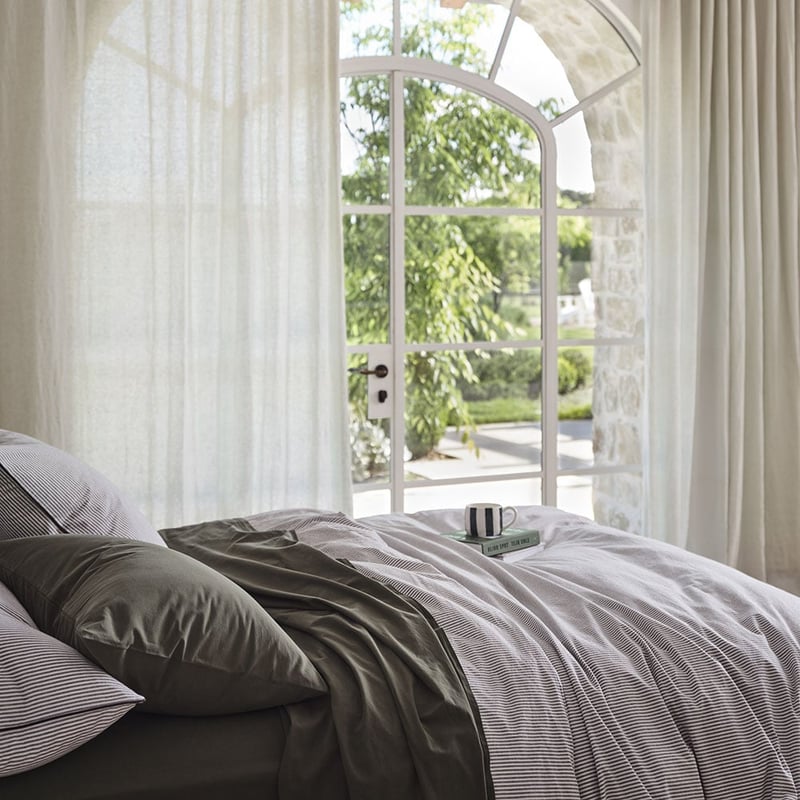 Stonewashed Cotton Piped Charcoal Stripe Quilt Cover Separates