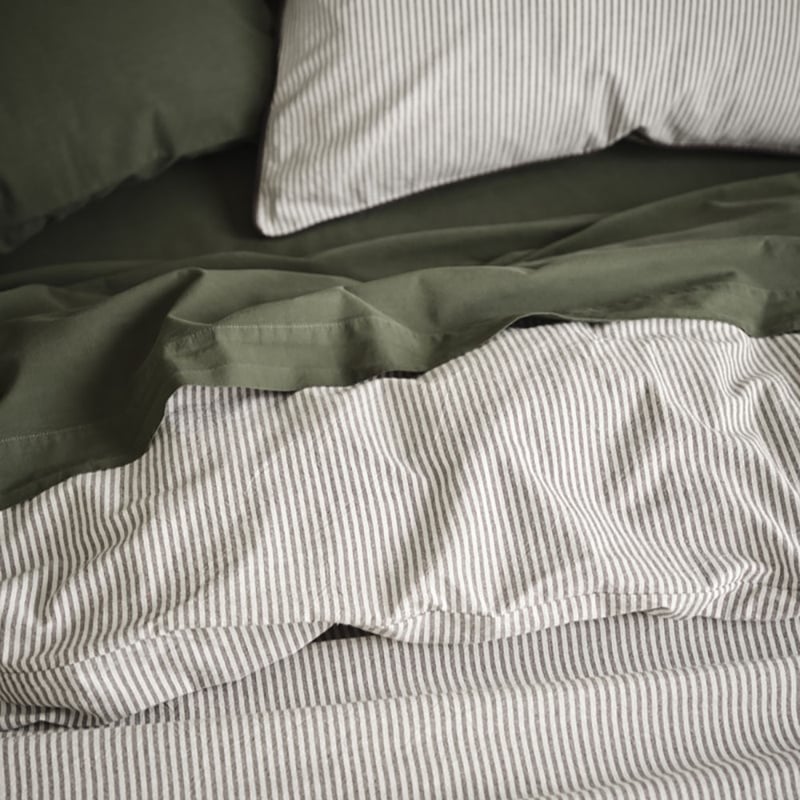 Stonewashed Cotton Piped Charcoal Stripe Quilt Cover Separates