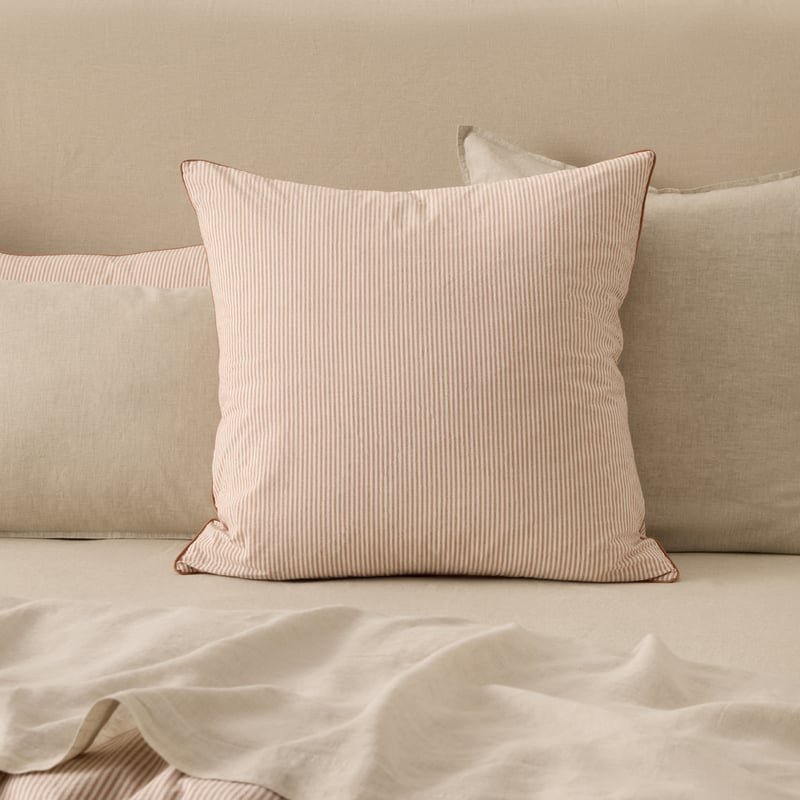 Stonewashed Printed Cotton Piped Earth Stripe Pillowcase