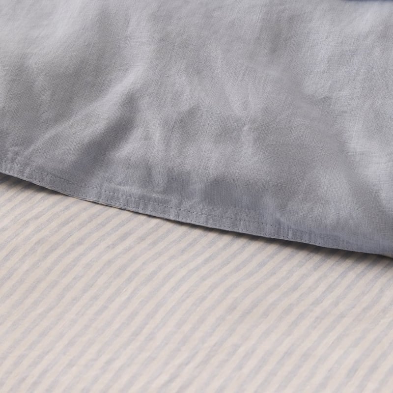 Vintage Washed Linen Dusty Blue & White Stripe Quilt Cover Separates