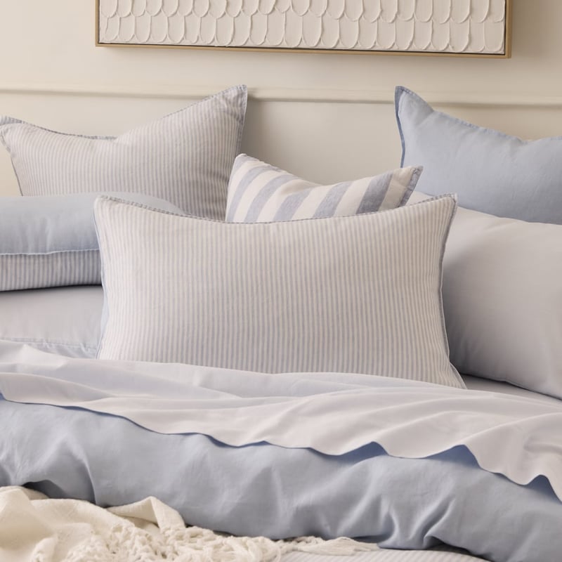 Vintage Washed Linen Dusty Blue & White Stripe Quilt Cover Separates