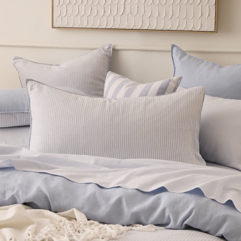 Vintage Washed Linen Dusty Blue & White Stripe Quilt Cover Separates