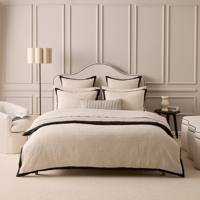 Vintage Washed Linen Linen & Onyx Border Quilt Cover Separates