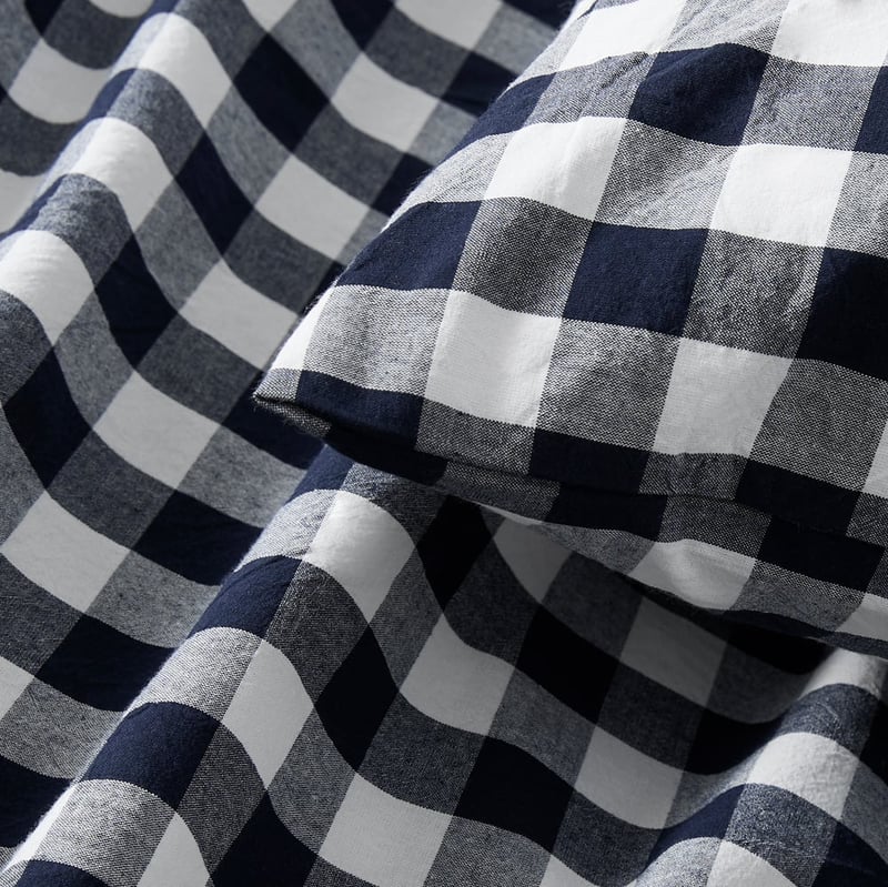 Stonewashed Cotton Denim Gingham Sheet Set