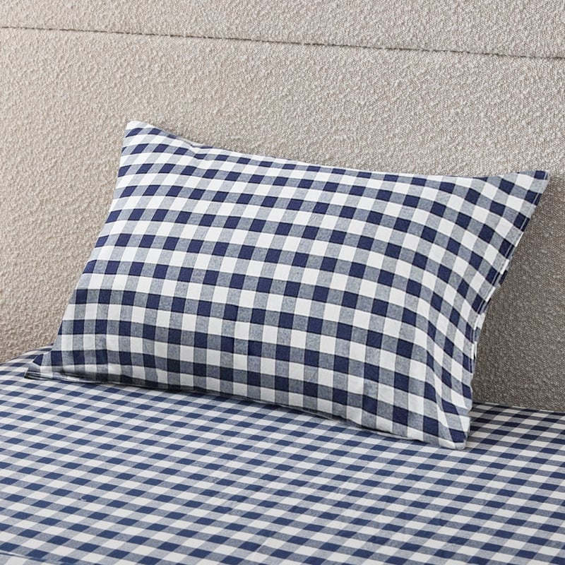 Stonewashed Cotton Denim Gingham Sheet Set