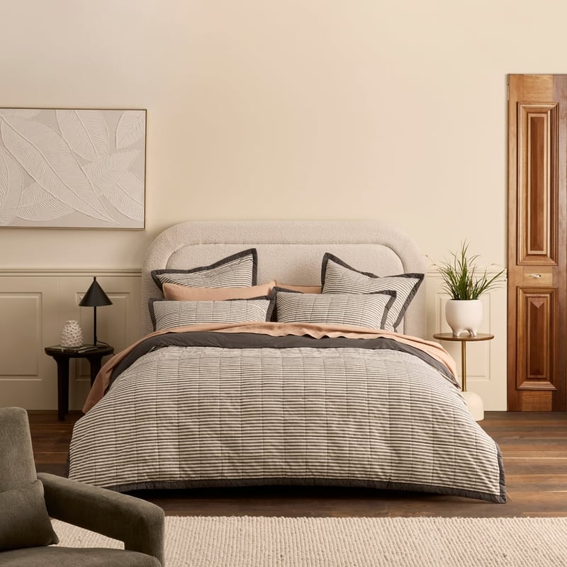 Bodhi Charcoal Stripe Quilted Quilt Cover Separates