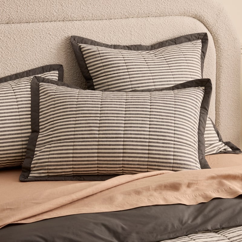 Bodhi Charcoal Stripe Quilted Quilt Cover Separates
