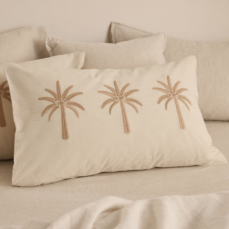 Byron Natural Palm Embroidered Pillowcases