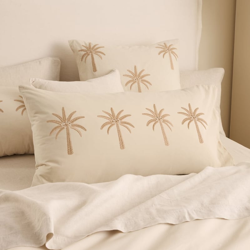 Byron Natural Palm Embroidered Pillowcases