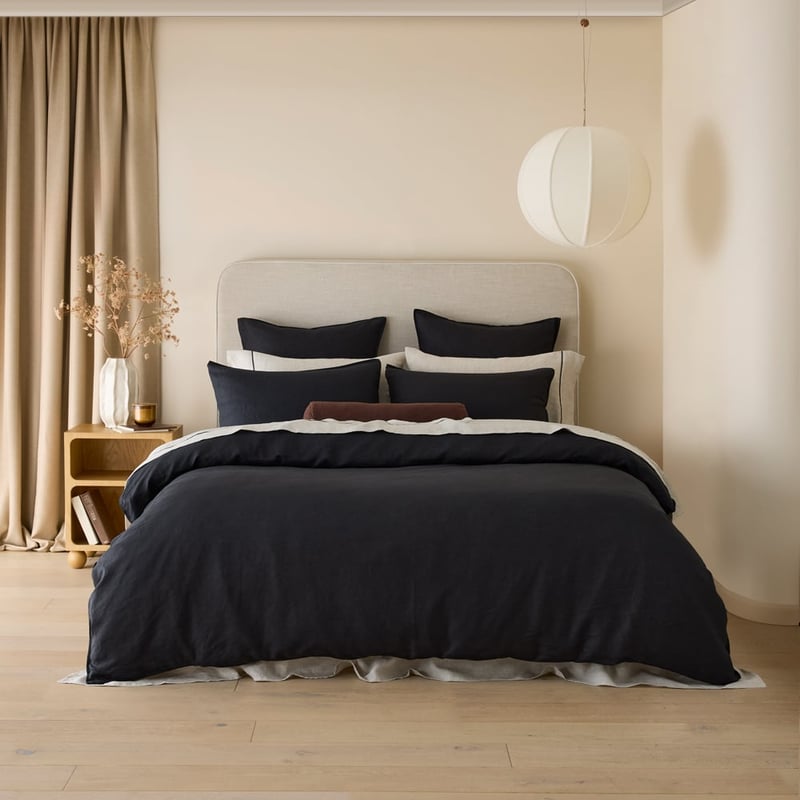 Vintage Washed Linen Liquorice Quilt Cover Separates