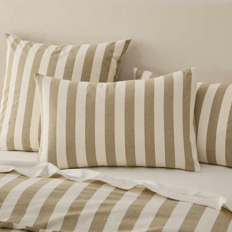 Stonewashed Cotton Olive & Coconut Stripe Quilt Cover Separates