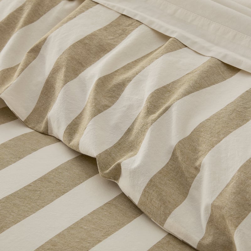 Stonewashed Cotton Olive & Coconut Stripe Quilt Cover Separates
