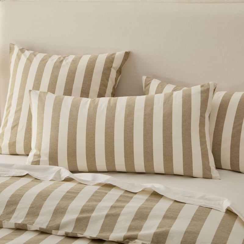 Stonewashed Cotton Olive & Coconut Stripe Quilt Cover Separates