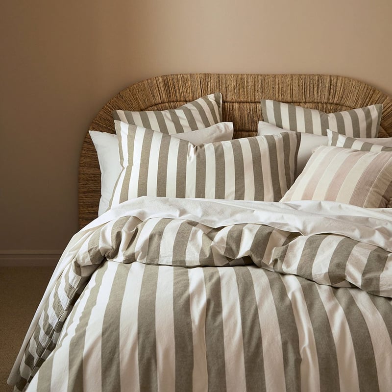 Stonewashed Cotton Olive & Coconut Stripe Quilt Cover Separates
