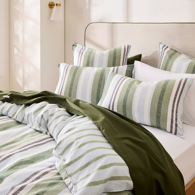 Pedro Green Stripe Cotton Linen Quilt Cover Set + Separates