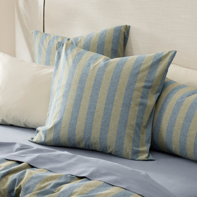 Stonewashed Cotton Olive and Denim Block Stripe Quilt Cover Separates