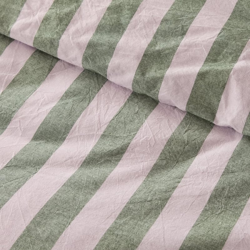 Stonewashed Cotton Emerald & Lilac Block Stripe Pillowcases