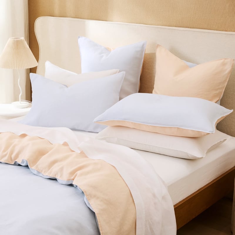 Vintage Washed Linen Peach & Sky Blue Duo Quilt Cover Separates