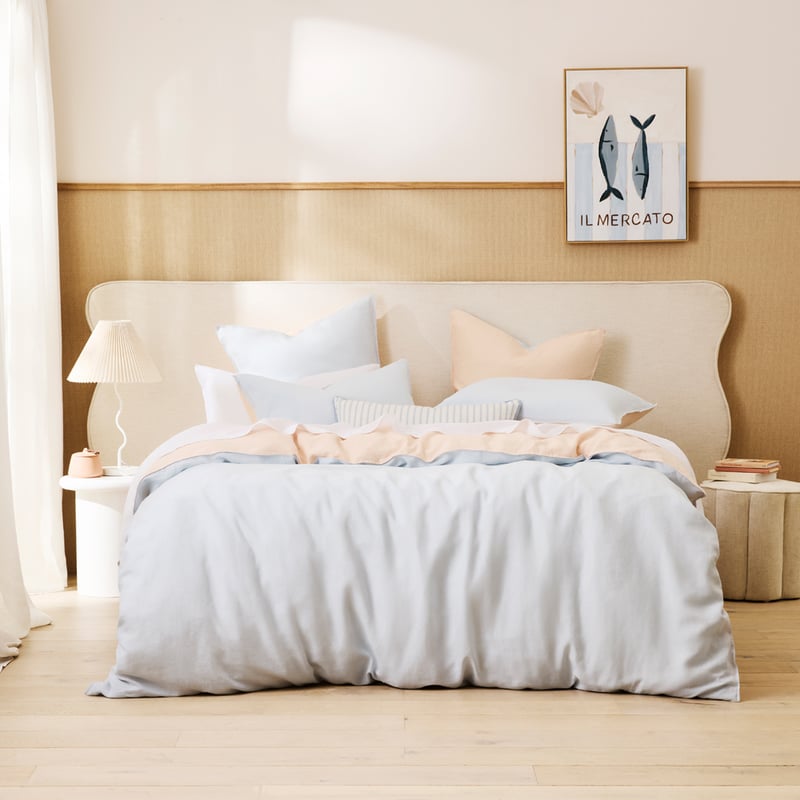 Vintage Washed Linen Peach & Sky Blue Duo Quilt Cover Separates