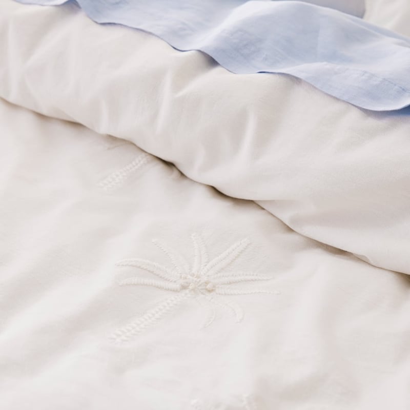 Byron Palm White Embroidered Quilt Cover Separates