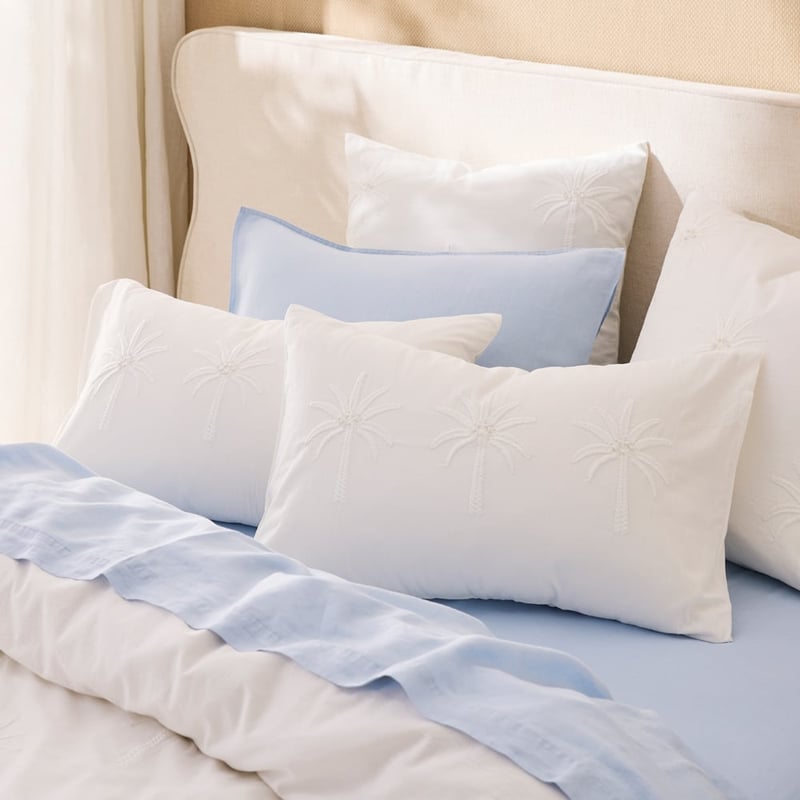 Byron Palm White Embroidered Quilt Cover Separates
