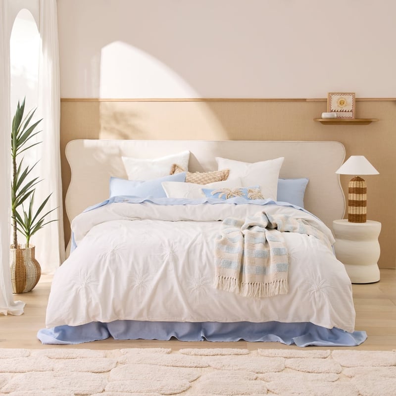 Byron Palm White Embroidered Quilt Cover Separates