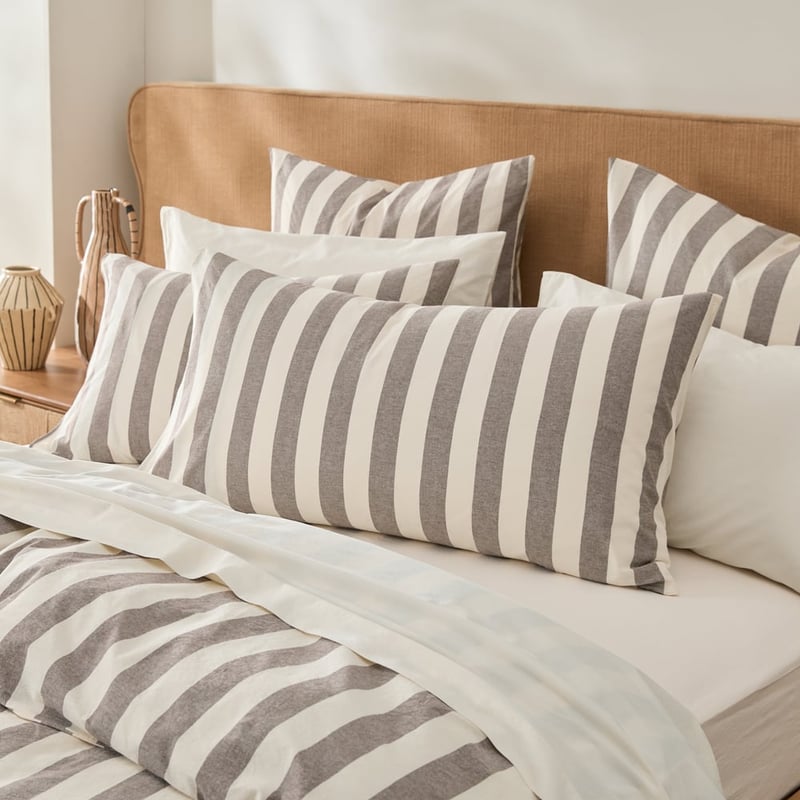 Stonewashed Cotton Natural & Chocolate Stripe Quilt Cover Separates