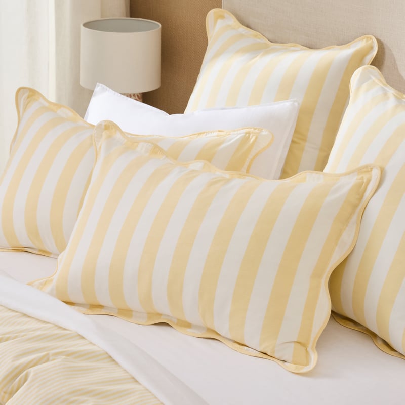 Evie Scallop Lemon Stripe Quilt Cover Set + Separates