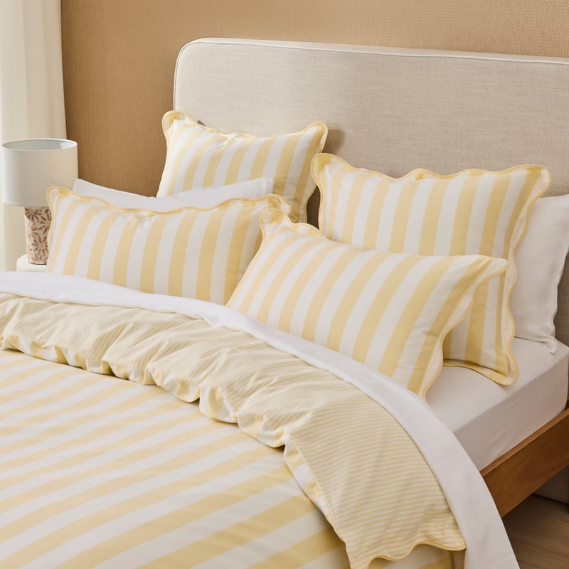 Evie Scallop Lemon Stripe Quilt Cover Set + Separates