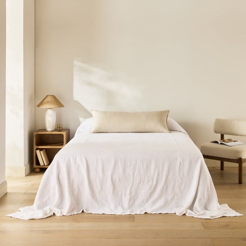 Vintage Washed Linen White Bedcover
