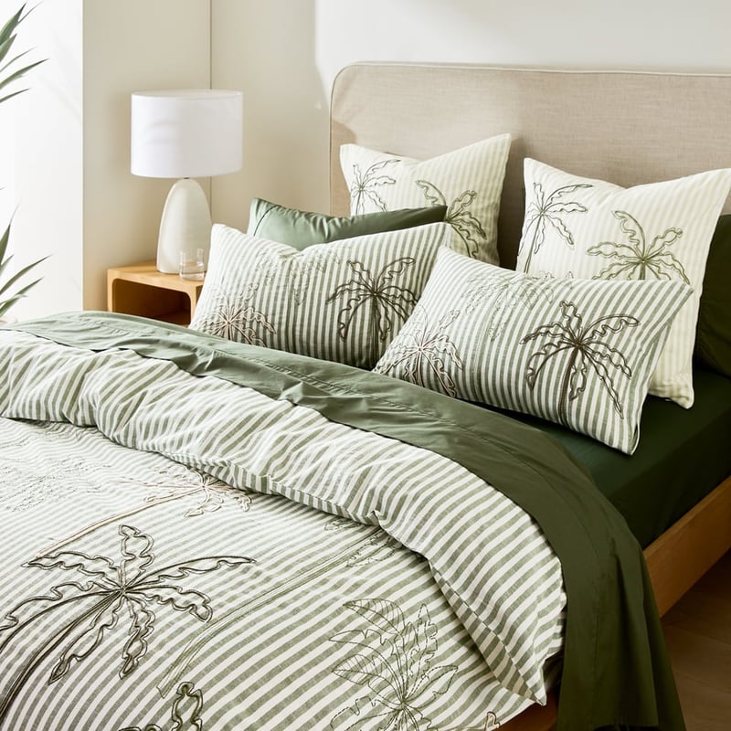 Kailani Green Embroidered Quilt Cover Set + Separates