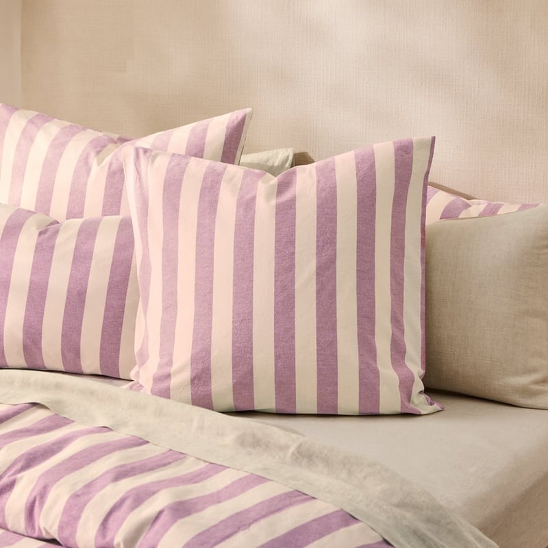Stonewashed Cotton Berry Block Stripe Pillowcases
