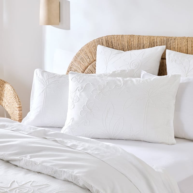 Mana Wave White Embroidered Pillowcases