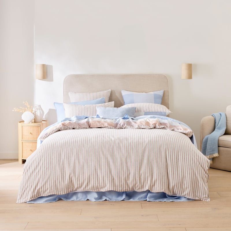 Linen Cotton Cove Blue Check Quilt Cover Set + Separates